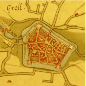 Slag om Grolle - Grolle op een plattegrond van Jacob van Deventer (1561)